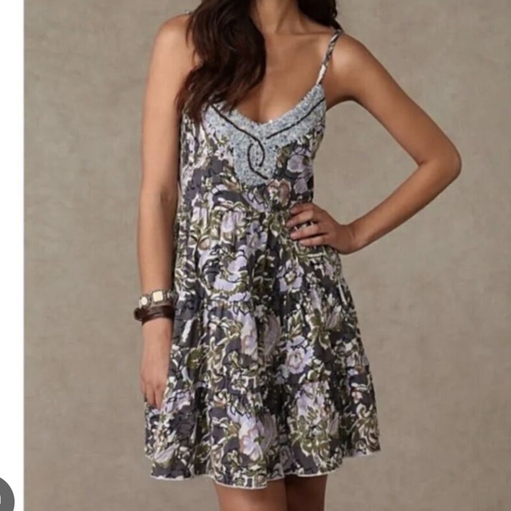 Free People Western Royalty Beaded Dark Floral Boho Sundress S Whimsigoth Fairy